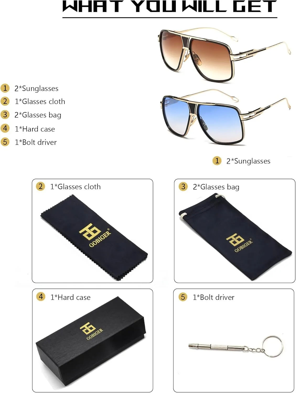 Aviator Sunglasses for Men 100% UV Protection Goggle Alloy Frame with Case