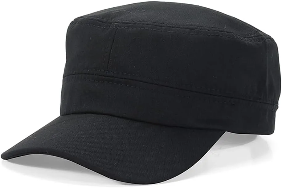 Cadet Army Cap Military Style Adjustable Flat Top Cap Unisex Basic Baseball Hat for Men Women