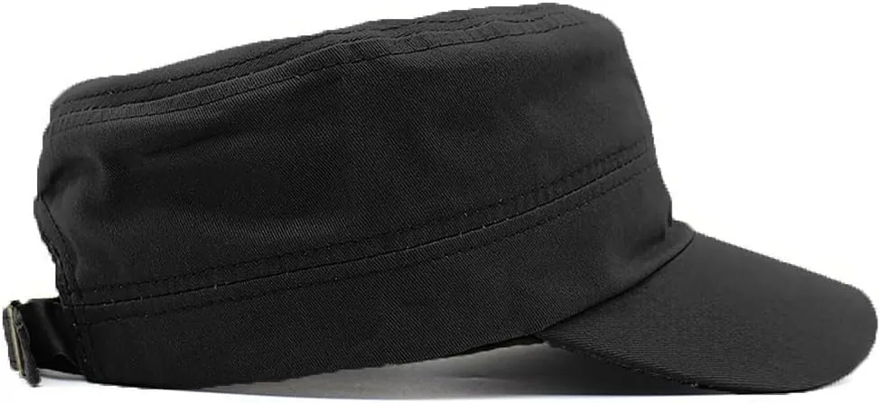 Cadet Army Cap Military Style Adjustable Flat Top Cap Unisex Basic Baseball Hat for Men Women