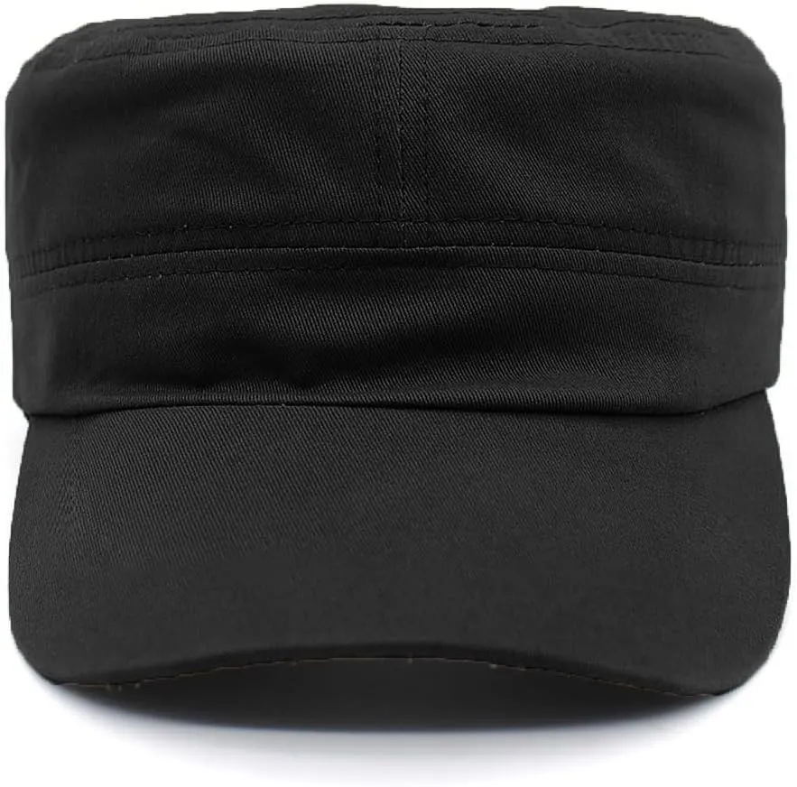 Cadet Army Cap Military Style Adjustable Flat Top Cap Unisex Basic Baseball Hat for Men Women