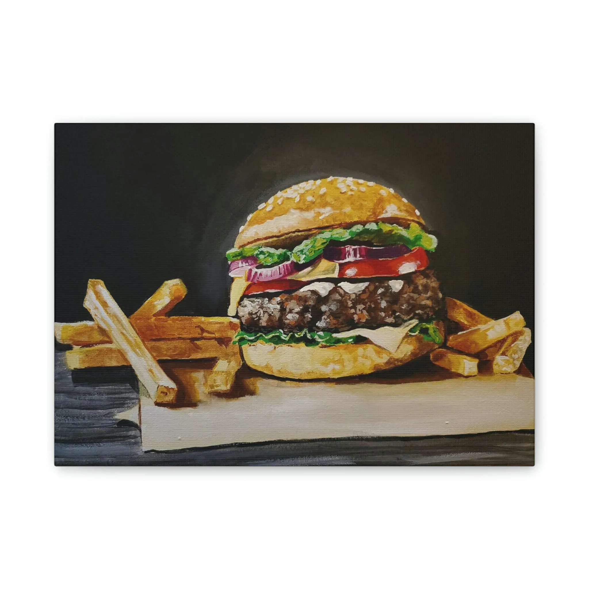 Hamburger and Fries Canvas Stretched