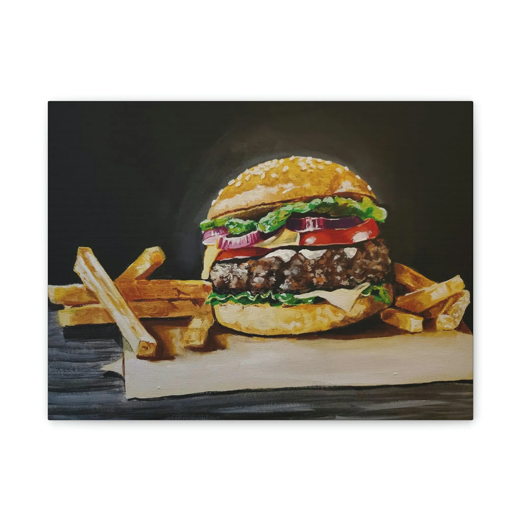 Hamburger and Fries Canvas Stretched