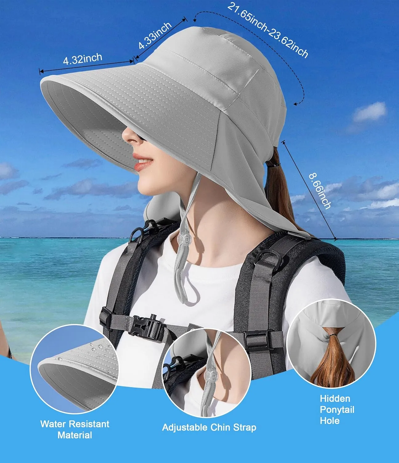 Sun Hats for Women UPF 50  Uv Protection with Ponytail Hole??Beach Wide Brim Hats Fishing Hats??Gardening Hat for Neck Flap