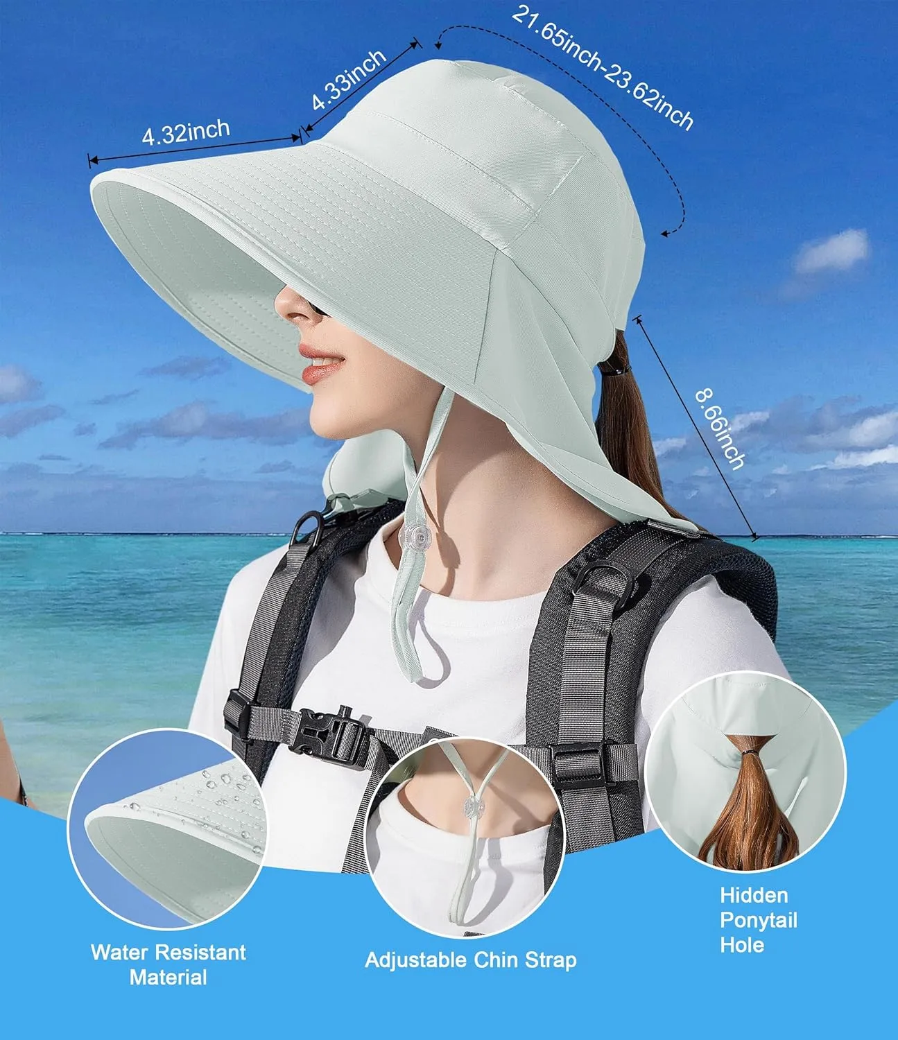Sun Hats for Women UPF 50  Uv Protection with Ponytail Hole??Beach Wide Brim Hats Fishing Hats??Gardening Hat for Neck Flap