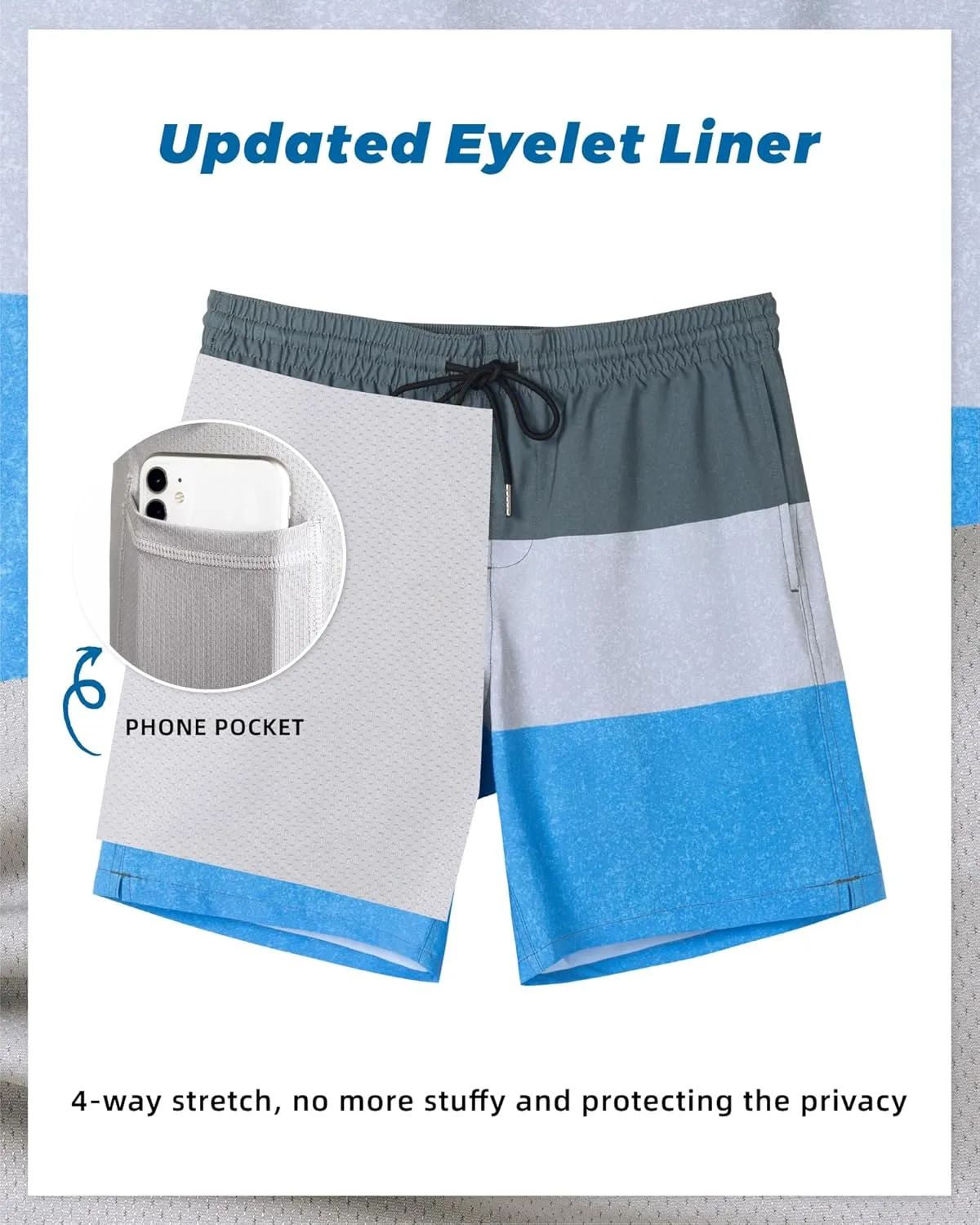 SURF CUZ Mens Swim Trunks with Compression Liner Swim Shorts 7" Swimming Trunks Stretch 7 Inch Swim Suits Quick Dry