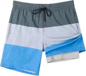 SURF CUZ Mens Swim Trunks with Compression Liner Swim Shorts 7" Swimming Trunks Stretch 7 Inch Swim Suits Quick Dry