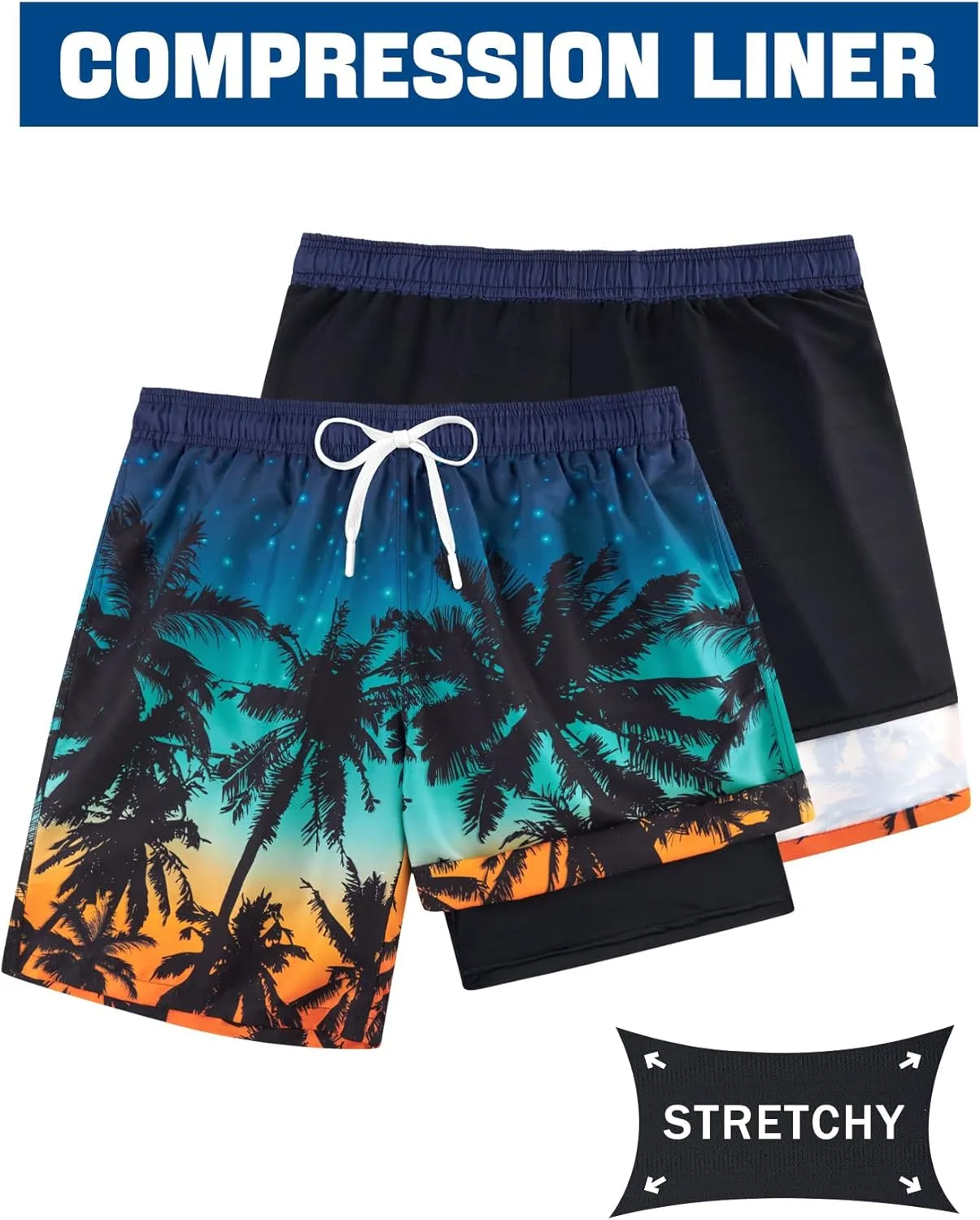 TUONROAD Mens Swim Trunks with Compression Liner 2 in 1 Board Shorts 9 Inch Quick Dry Swimming Trunks with Pockets