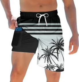 TUONROAD Mens Swim Trunks with Compression Liner 2 in 1 Board Shorts 9 Inch Quick Dry Swimming Trunks with Pockets