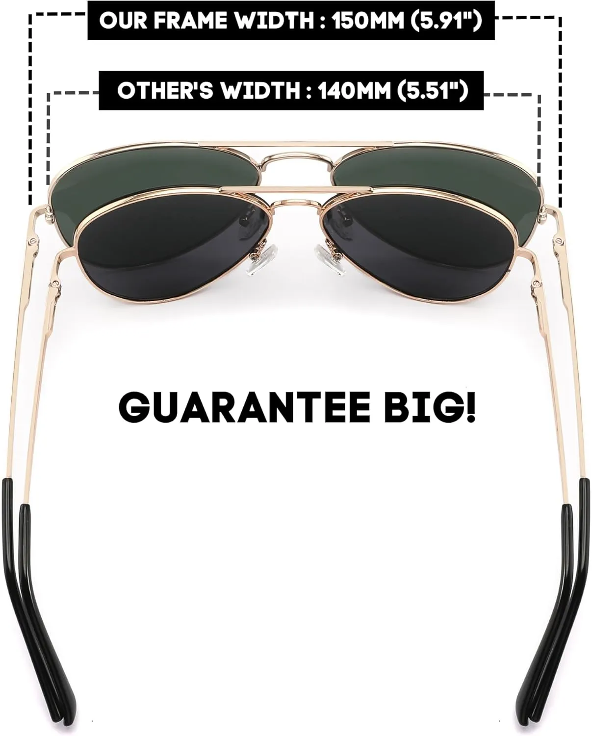 XXL Size Extra Large Classic Polarized Aviator Sunglasses 150MM for Big Wide Head Men Ultralight UV400 Glasses