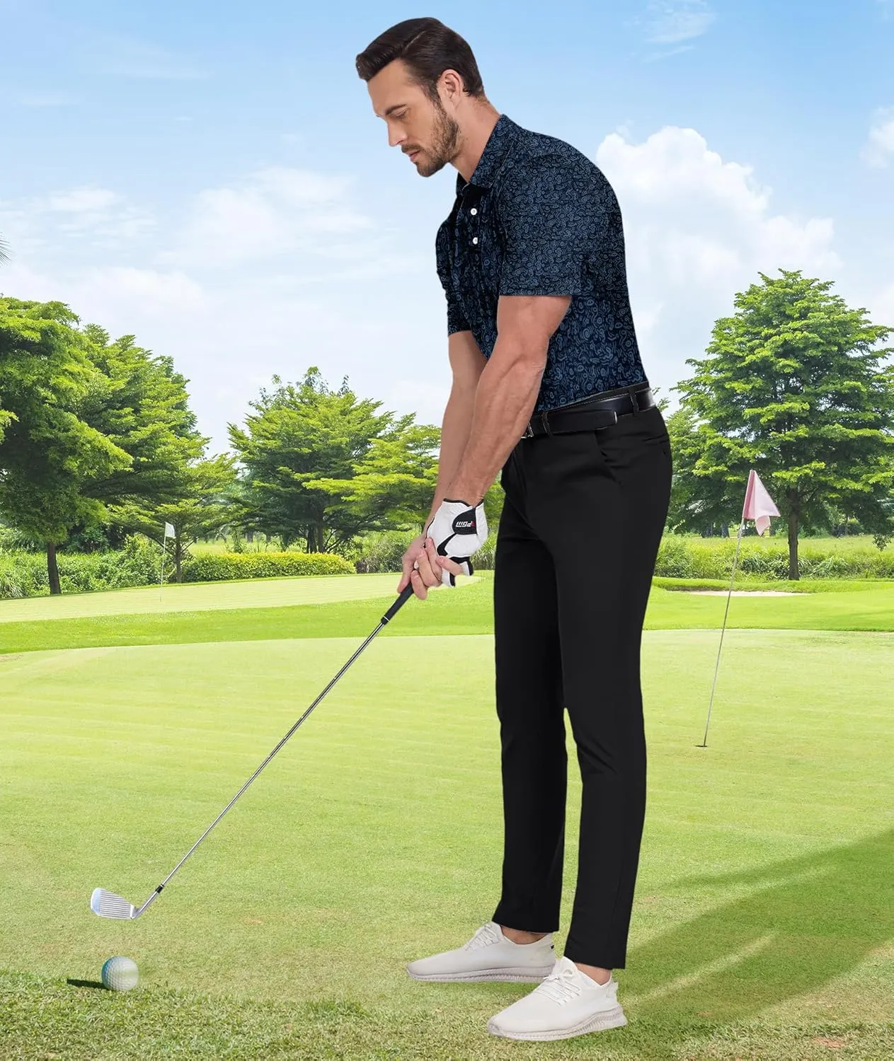 ZITY Men's Golf Shirts Short Sleeve Moisture Wicking Performance Print Patterns Casual Collared Golf Polo Shirt for Men